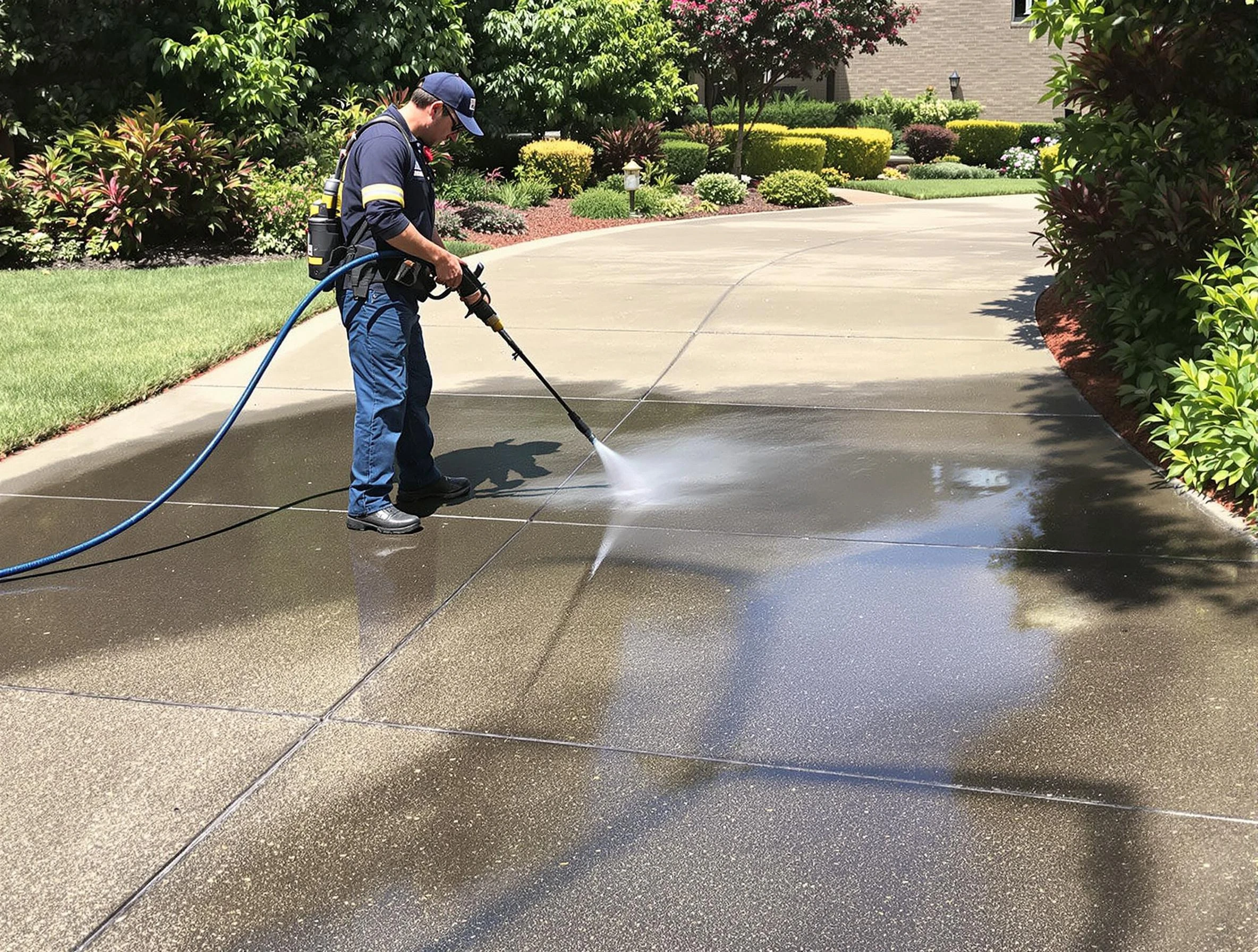 Experienced Shaker Heights Power Washing team member pressure washing a driveway in Shaker Heights